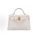 HERMES Mini Kelly II 19 Gold Buckle Kelly Bag single-shoulder crossbody handbag 19 Women\'s 8L Beton Glacier White